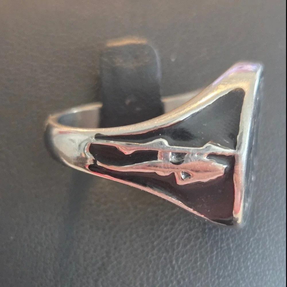 Strip Club‎ Choppers Biker Signet Ring Silver Tone Black Enamel Size 11